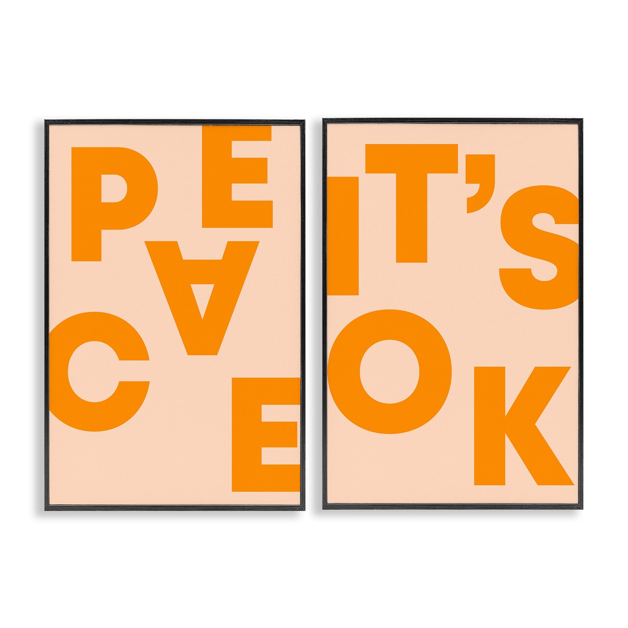 Stupell Industries Peace It's Ok Orange 2 pc Framed Giclee Wall Art Set Design by Incado